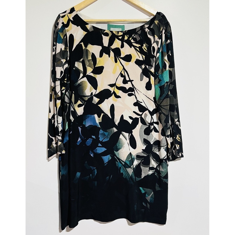 Anthropologie Maeve Tunic Dress Ombre Floral 3/4 Sleeve Boho Church Wedding SZ L